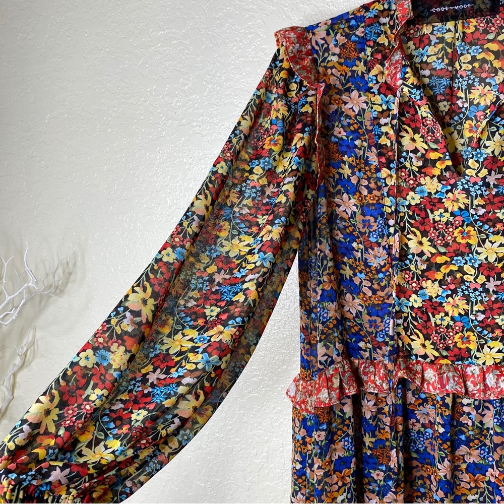Code X Mode Sheer Chiffon Ruffle Mixed Floral Pri… - image 5